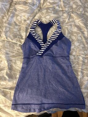 lululemon athletica Blue Heather Tank with Navy and White Striped Trim